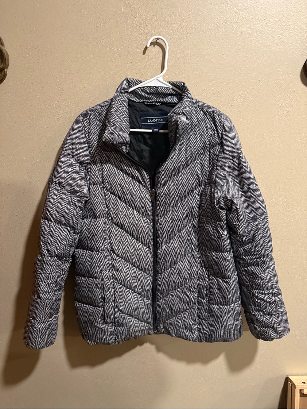 Lands' End Women's Gray Herringbone Quilted Puffer Jacket